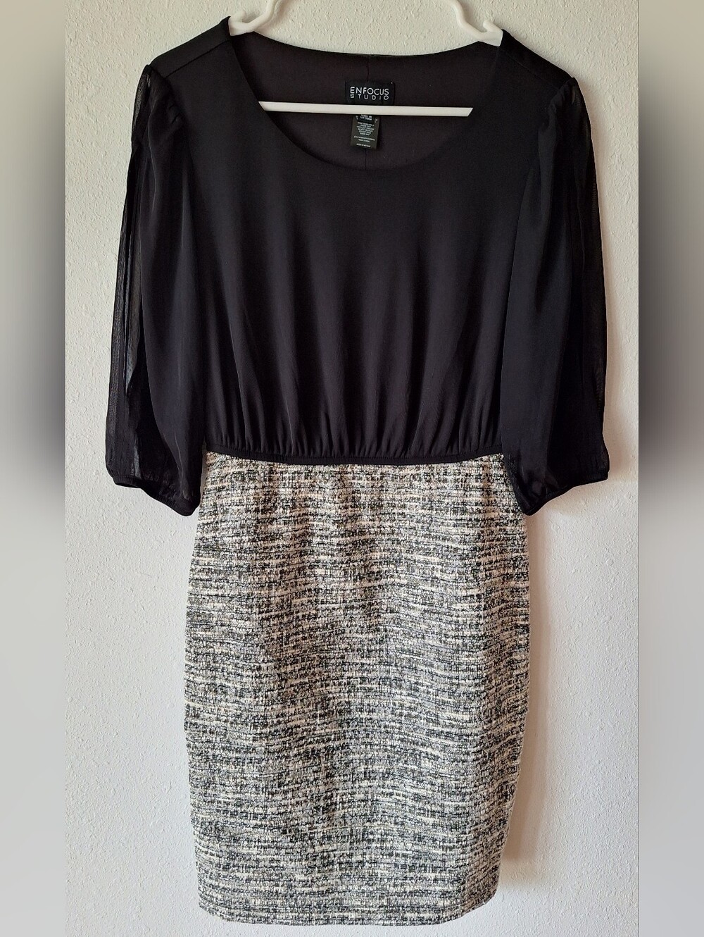 Enfocus Studio Black and White Tweed Waist Dress